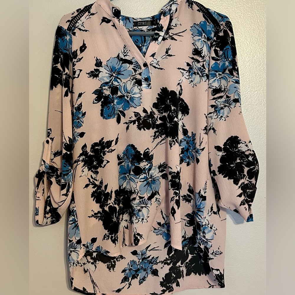 CURE. Pink with Black & Blue Floral Blouse